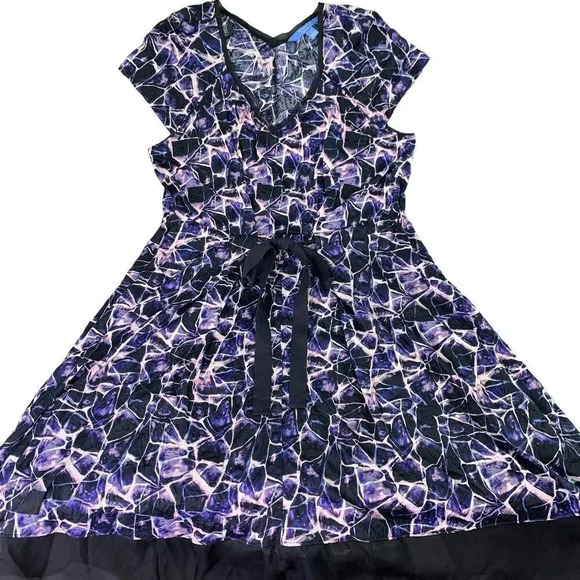 Simply Vera Wang Short Sleeve Tie Waist Shirt Dress Size L Purple Abstract - Picture 11 of 16
